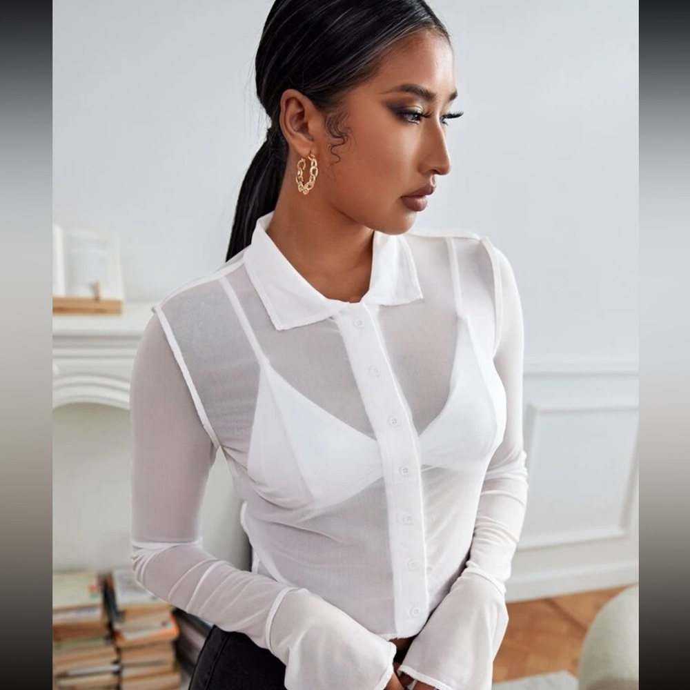 See Through White Mesh Top sz S